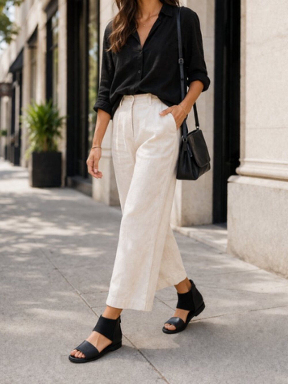 Eileen Fisher Black Leather Sandals – Size 8 | Minimalist Flat, Elastic Back Zip - Picture 2 of 16